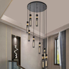 Load image into Gallery viewer, 25&quot; Modern Black and Gold 3-Light Pendant Chandelier Adjustable Hanging Light with Cylindrical Mesh Shades for Kitchen Island, Dining Room, Living Room (No Bulbs Included) Sassy Mini Halloween Finger Statue Flameless Decor