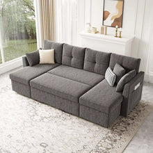 Load image into Gallery viewer, Oversized Sleeper Sofa Couch, 110 Inch 2 in 1 Pullout Couch Bed with Double Storage Chaise, Sectional Sleeper Sofa Bed with Side