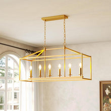 Load image into Gallery viewer, Tribesigns Farmhouse Dining Room Light Fixtures over Table, 6-Light Candle Holder Kitchen Island Pendant Lighting, Industrial Linear Chandelier Pendant Lights with Adjustable Iron Chain Black