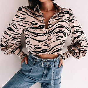 "Satin Safari" Animal Print Satin Blouse