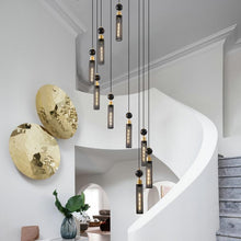 Load image into Gallery viewer, 25&quot; Modern Black and Gold 3-Light Pendant Chandelier Adjustable Hanging Light with Cylindrical Mesh Shades for Kitchen Island, Dining Room, Living Room (No Bulbs Included) Sassy Mini Halloween Finger Statue Flameless Decor
