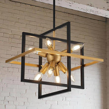 Load image into Gallery viewer, Modern Industrial Black Gold 8-Light Sputnik Chandelier with Adjustable Hanging Geometric Pendant for Entryway, Foyer, Stairway, Hallway, Bedroom, Living Room, and Kitchen Island