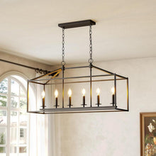 Load image into Gallery viewer, Tribesigns Farmhouse Dining Room Light Fixtures over Table, 6-Light Candle Holder Kitchen Island Pendant Lighting, Industrial Linear Chandelier Pendant Lights with Adjustable Iron Chain Black