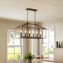 Load image into Gallery viewer, Tribesigns Farmhouse Dining Room Light Fixtures over Table, 6-Light Candle Holder Kitchen Island Pendant Lighting, Industrial Linear Chandelier Pendant Lights with Adjustable Iron Chain Black