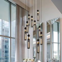 Load image into Gallery viewer, 25&quot; Modern Black and Gold 3-Light Pendant Chandelier Adjustable Hanging Light with Cylindrical Mesh Shades for Kitchen Island, Dining Room, Living Room (No Bulbs Included) Sassy Mini Halloween Finger Statue Flameless Decor
