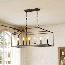 Load image into Gallery viewer, Tribesigns Farmhouse Dining Room Light Fixtures over Table, 6-Light Candle Holder Kitchen Island Pendant Lighting, Industrial Linear Chandelier Pendant Lights with Adjustable Iron Chain Black