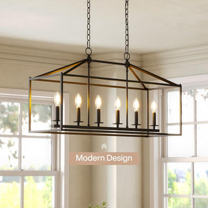 Tribesigns Farmhouse Dining Room Light Fixtures over Table, 6-Light Candle Holder Kitchen Island Pendant Lighting, Industrial Linear Chandelier Pendant Lights with Adjustable Iron Chain Black