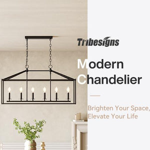 Tribesigns Farmhouse Dining Room Light Fixtures over Table, 6-Light Candle Holder Kitchen Island Pendant Lighting, Industrial Linear Chandelier Pendant Lights with Adjustable Iron Chain Black