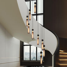 Load image into Gallery viewer, 25&quot; Modern Black and Gold 3-Light Pendant Chandelier Adjustable Hanging Light with Cylindrical Mesh Shades for Kitchen Island, Dining Room, Living Room (No Bulbs Included) Sassy Mini Halloween Finger Statue Flameless Decor