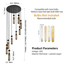 Load image into Gallery viewer, 25&quot; Modern Black and Gold 3-Light Pendant Chandelier Adjustable Hanging Light with Cylindrical Mesh Shades for Kitchen Island, Dining Room, Living Room (No Bulbs Included) Sassy Mini Halloween Finger Statue Flameless Decor