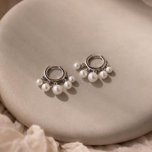 Load image into Gallery viewer, Pearl Chandelier Huggies by Caitlyn Minimalist - Dangling Beaded Pearl Hoop Earrings - Art Deco Jewelry - Bridesmaid Gift for Her