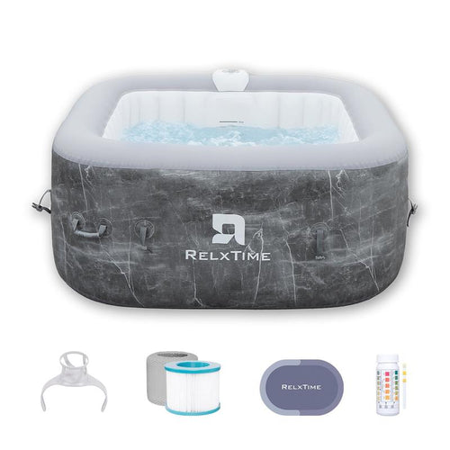 RELXTIME Inflatable Portable Hot Tub with 110 Bubble Jets, Built-In Heater Pump, and Filter Cartridges Fathersdaygift Water Home