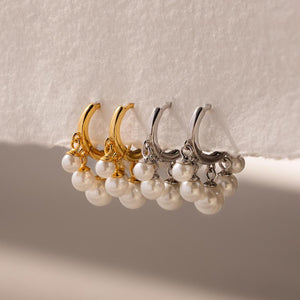 Pearl Chandelier Huggies by Caitlyn Minimalist - Dangling Beaded Pearl Hoop Earrings - Art Deco Jewelry - Bridesmaid Gift for Her