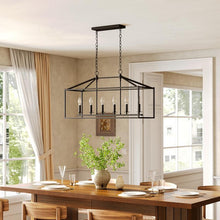 Load image into Gallery viewer, Tribesigns Farmhouse Dining Room Light Fixtures over Table, 6-Light Candle Holder Kitchen Island Pendant Lighting, Industrial Linear Chandelier Pendant Lights with Adjustable Iron Chain Black