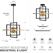 Load image into Gallery viewer, Modern Industrial Black Gold 8-Light Sputnik Chandelier with Adjustable Hanging Geometric Pendant for Entryway, Foyer, Stairway, Hallway, Bedroom, Living Room, and Kitchen Island