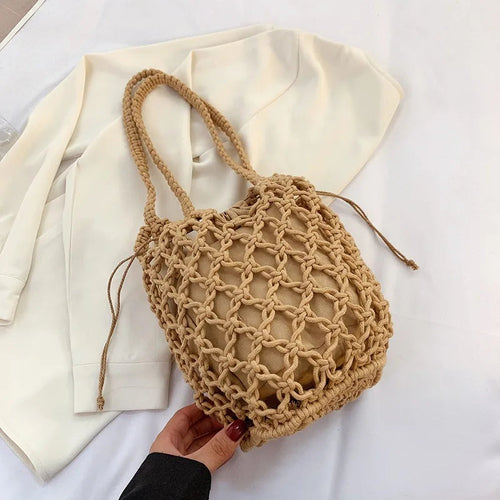 Mesh Rope Knitted Bucket Shoulder Bag