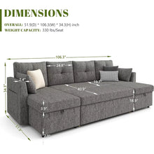 Load image into Gallery viewer, Oversized Sleeper Sofa Couch, 110 Inch 2 in 1 Pullout Couch Bed with Double Storage Chaise, Sectional Sleeper Sofa Bed with Side