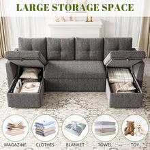 Load image into Gallery viewer, Oversized Sleeper Sofa Couch, 110 Inch 2 in 1 Pullout Couch Bed with Double Storage Chaise, Sectional Sleeper Sofa Bed with Side