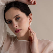 Load image into Gallery viewer, Pearl Chandelier Huggies by Caitlyn Minimalist - Dangling Beaded Pearl Hoop Earrings - Art Deco Jewelry - Bridesmaid Gift for Her