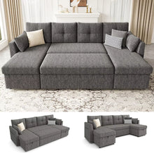 Load image into Gallery viewer, Oversized Sleeper Sofa Couch, 110 Inch 2 in 1 Pullout Couch Bed with Double Storage Chaise, Sectional Sleeper Sofa Bed with Side