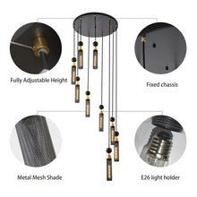 Load image into Gallery viewer, 25&quot; Modern Black and Gold 3-Light Pendant Chandelier Adjustable Hanging Light with Cylindrical Mesh Shades for Kitchen Island, Dining Room, Living Room (No Bulbs Included) Sassy Mini Halloween Finger Statue Flameless Decor