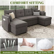 Load image into Gallery viewer, Oversized Sleeper Sofa Couch, 110 Inch 2 in 1 Pullout Couch Bed with Double Storage Chaise, Sectional Sleeper Sofa Bed with Side