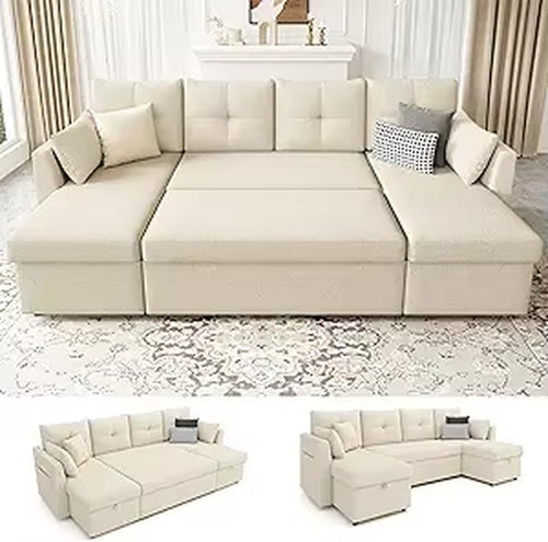 Oversized Sleeper Sofa Couch, 110 Inch 2 in 1 Pullout Couch Bed with Double Storage Chaise, Sectional Sleeper Sofa Bed with Side