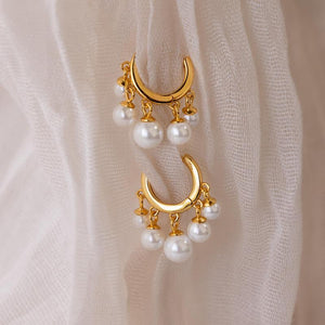 Pearl Chandelier Huggies by Caitlyn Minimalist - Dangling Beaded Pearl Hoop Earrings - Art Deco Jewelry - Bridesmaid Gift for Her