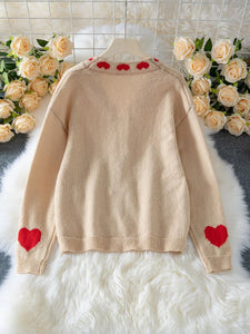"Cuddle Season" Hearts Front Tie Knit Cardigan