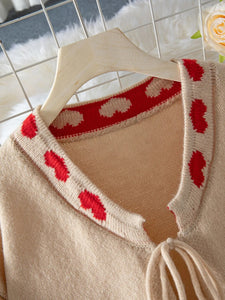 "Cuddle Season" Hearts Front Tie Knit Cardigan