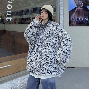 The "Grand Leo" Korean-Style Oversized Leopard Print Reversible Leather Jacket