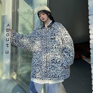 The "Grand Leo" Korean-Style Oversized Leopard Print Reversible Leather Jacket