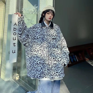 The "Grand Leo" Korean-Style Oversized Leopard Print Reversible Leather Jacket