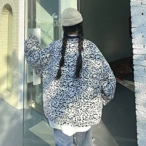 The "Grand Leo" Korean-Style Oversized Leopard Print Reversible Leather Jacket